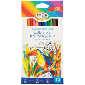 Карандаши цветные Гамма "Классические", 12цв., заточен., картон. упаковка, европодвес